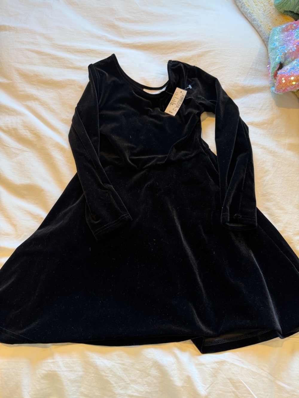 The Children's Place Black Velvet Long-Sleeve Party Dress